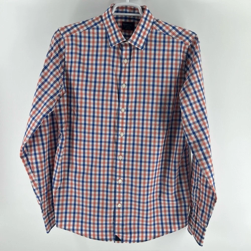 UNTUCKit Shirt Men’s Large Blue Orange Red Tall Slim Long Sleeve 100% Cotton